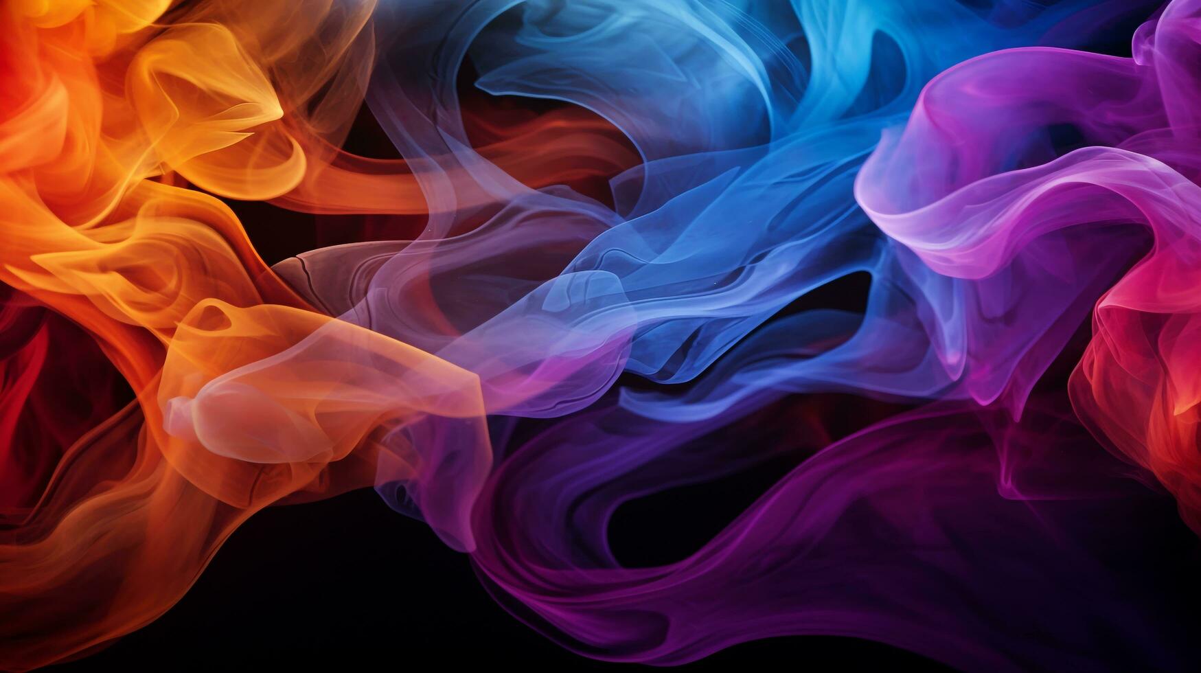 virvlande färgrik rök mönster mot en svart bakgrund, ai genererad foto