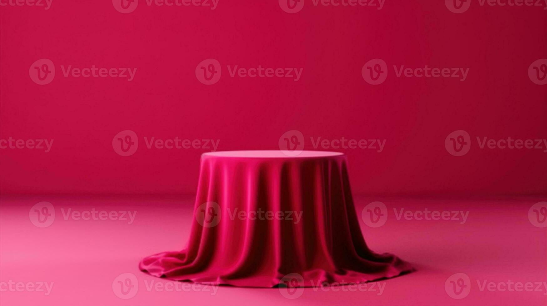 röd sammet podium med strålkastare. satin trasa podium för produkt presentation. foto