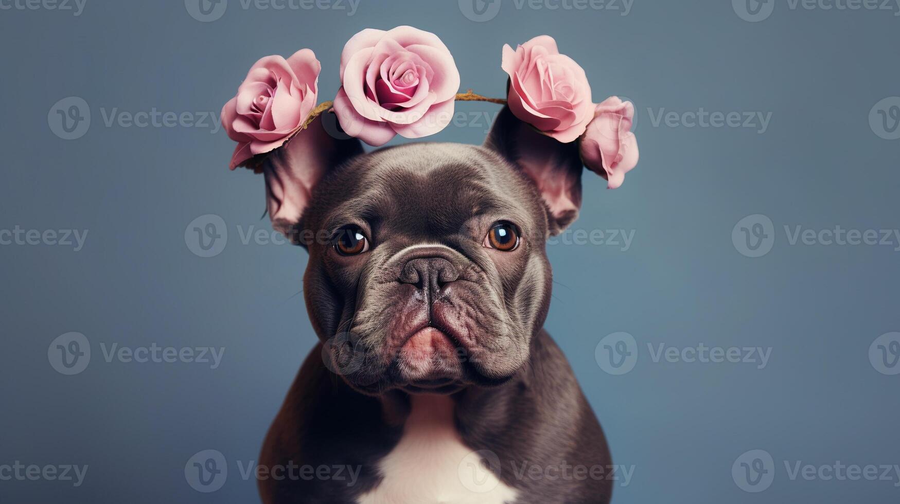 hund med blommor porträtt av tjur arab hund med blomma krona. ai generativ foto