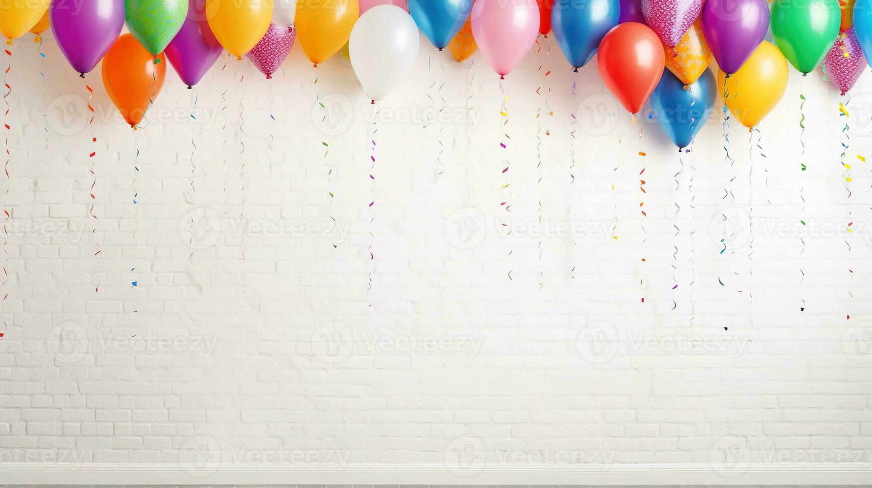 färgrik ballonger och konfetti. färgrik fest ballonger med konfetti. ai genererad foto