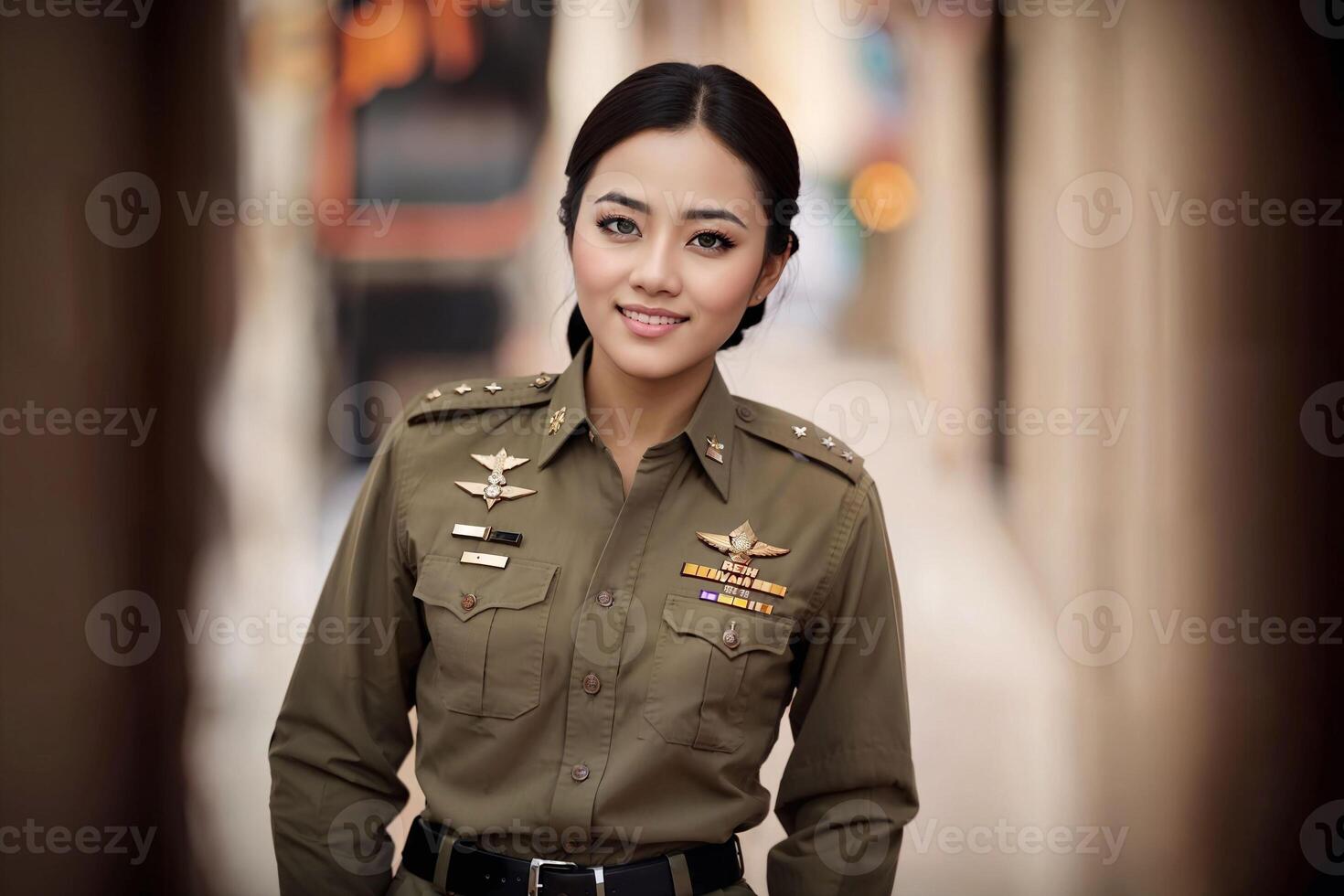 Foto av asiatisk kvinna i thai polis officer enhetlig, generativ ai