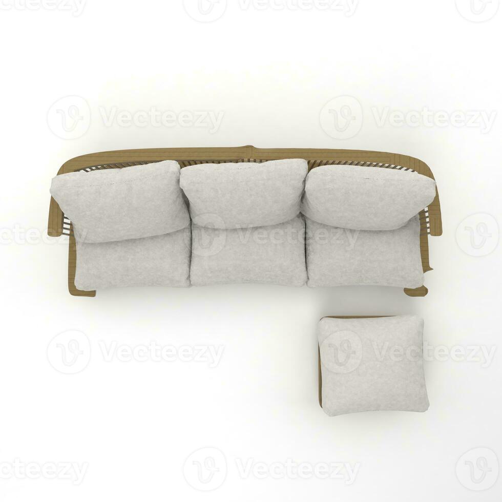 möbel för modern rum interiör , bekväm soffa på vit bakgrund. möbel, interiör objekt, eleganta soffa, 3d tolkning foto