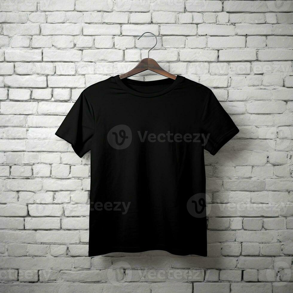 illustration av en svart enkel t-shirt mockup, ai genererad foto