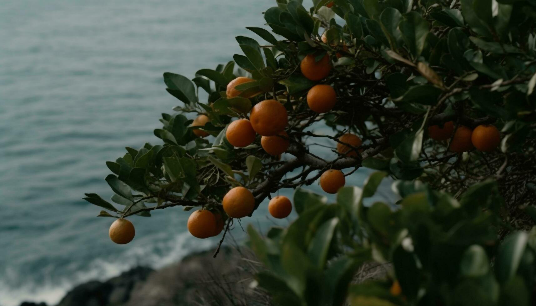 friskhet av natur frikostighet mogen citrus- frukt på grön grenar genererad förbi ai foto