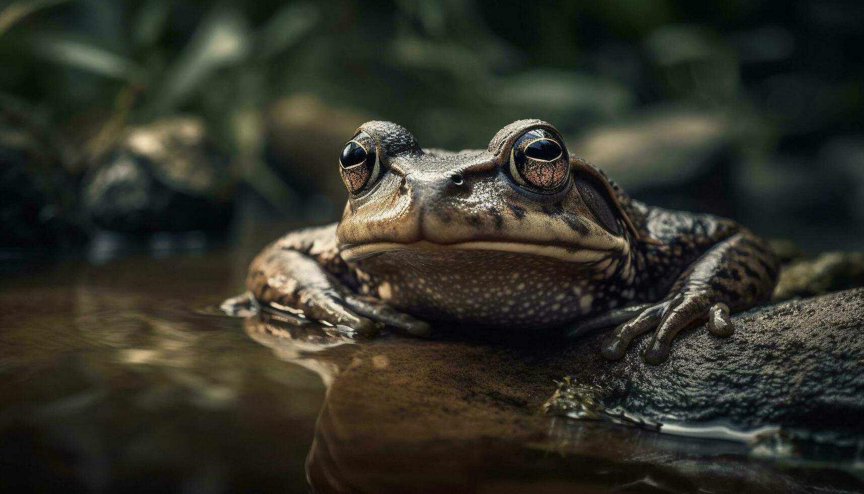 grön padda Sammanträde i våt damm lugn genererad förbi ai foto