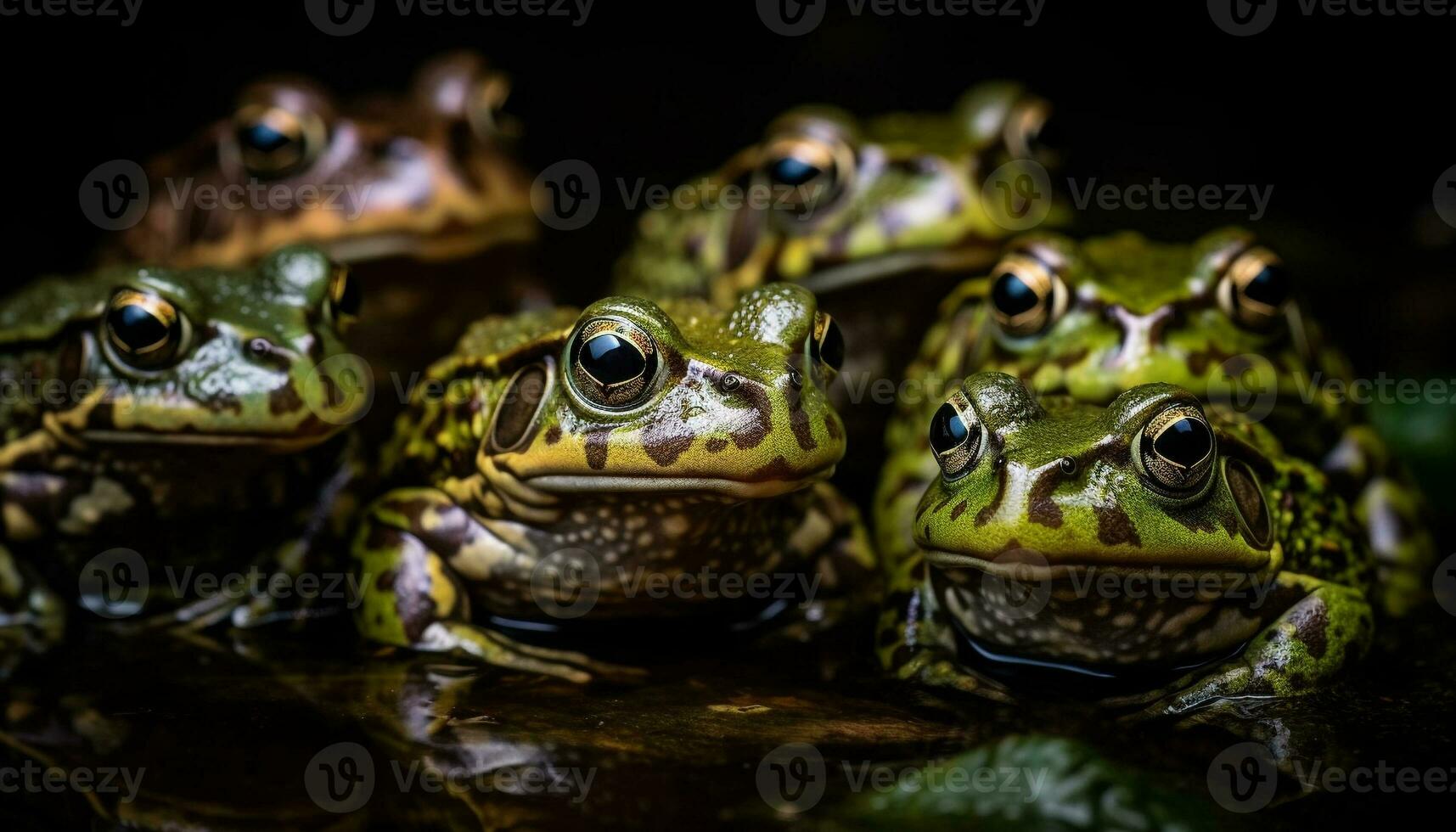 grön padda Sammanträde i våt damm, stirrande genererad förbi ai foto