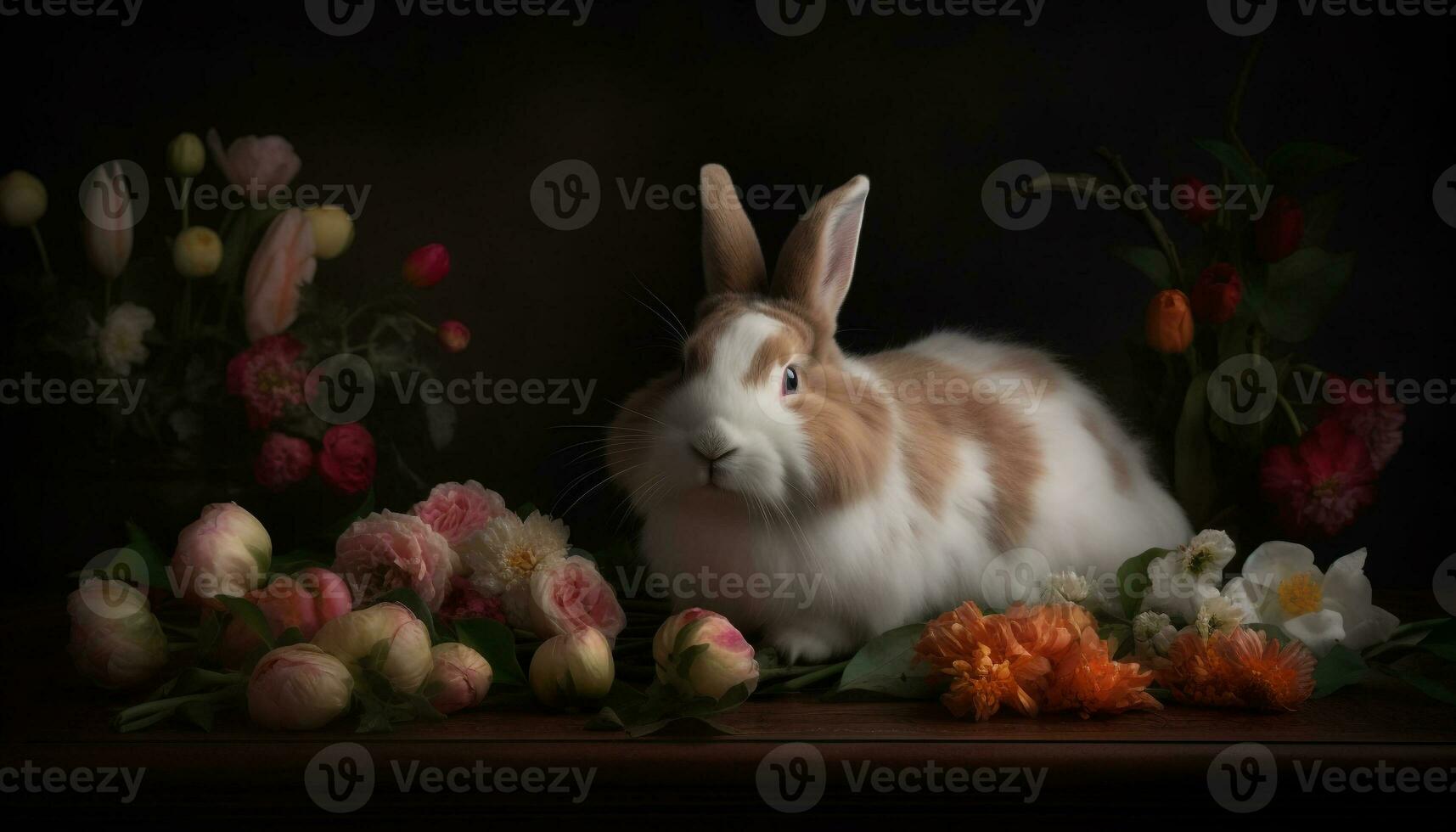 fluffig bebis kanin Sammanträde i färsk gräs genererad förbi ai foto