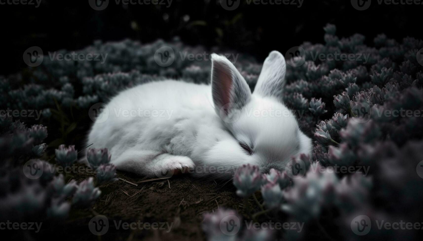 fluffig bebis kanin i natur äng genererad förbi ai foto