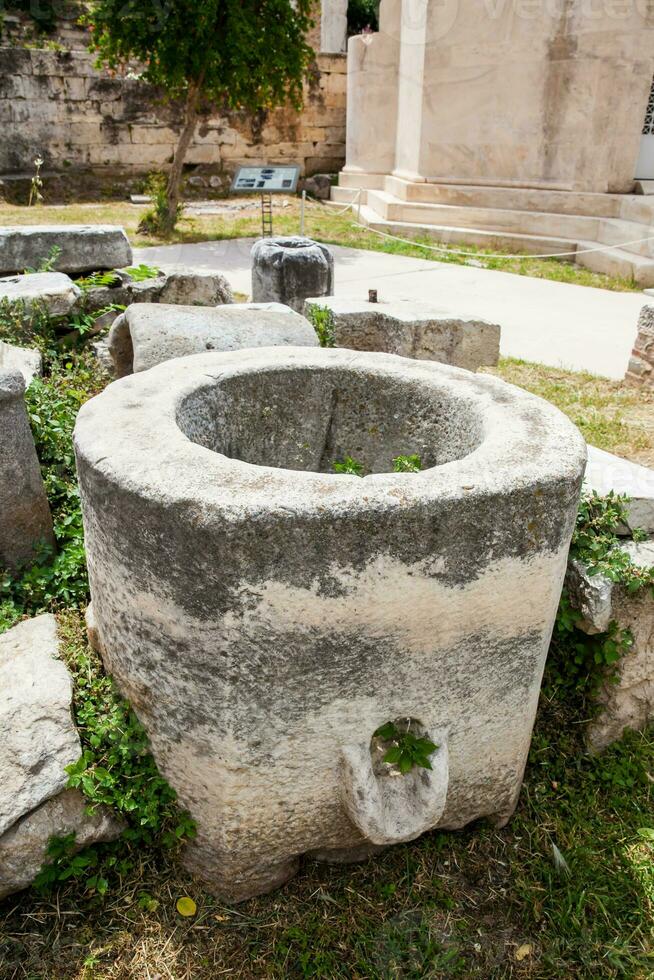 detalj av de gammal ruiner på de roman agora belägen till de norr av de akropol i aten foto