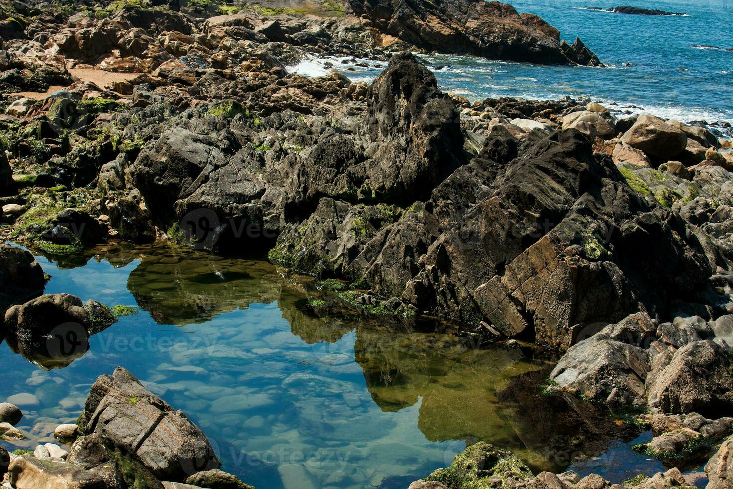 solig dag på de skön kustlinje och stränder på porto stad i portugal foto