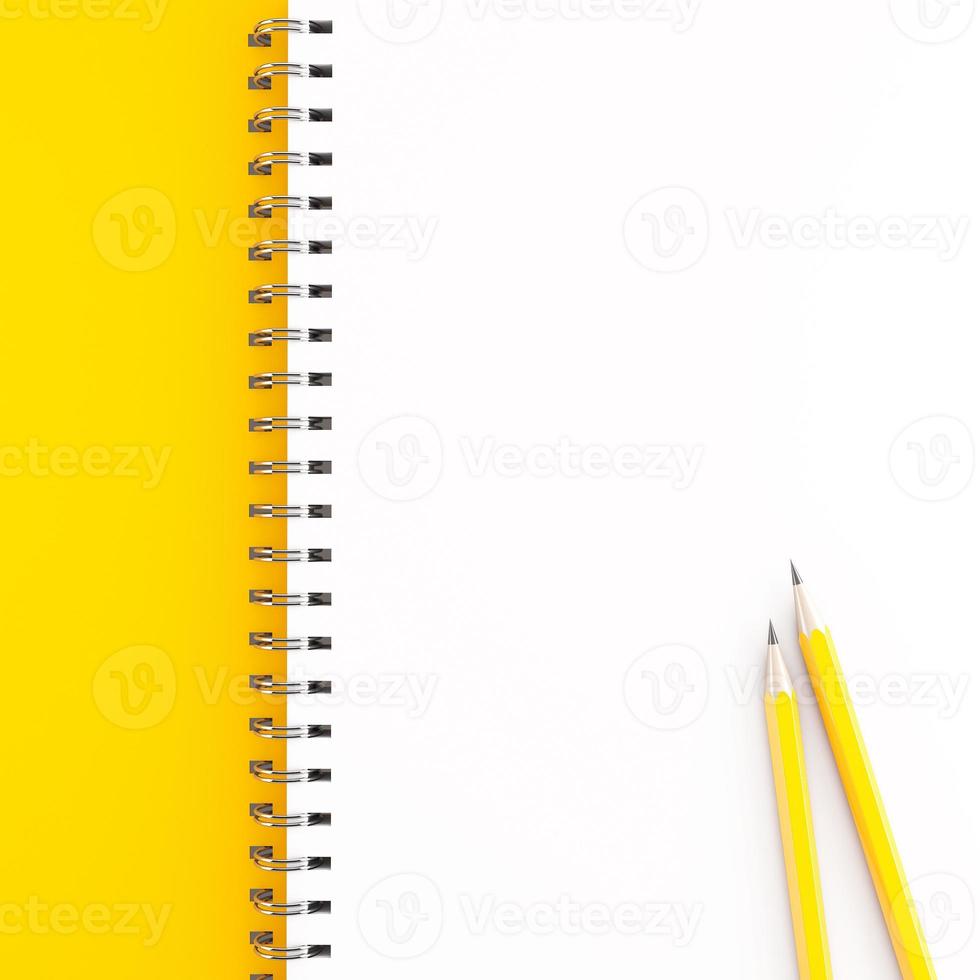 Tolkning 3d av gula blyertspennor på anteckningsboken foto