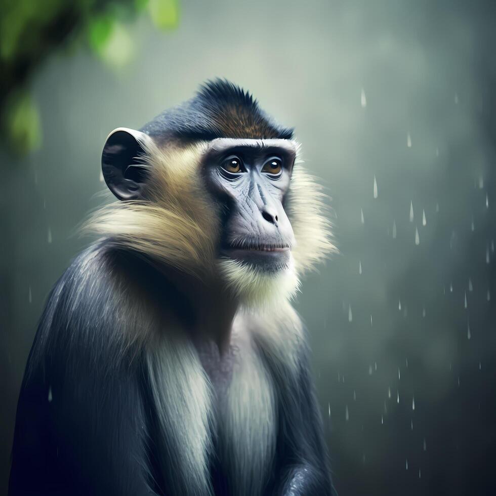 mangabey apa på regn skog ai generativ foto