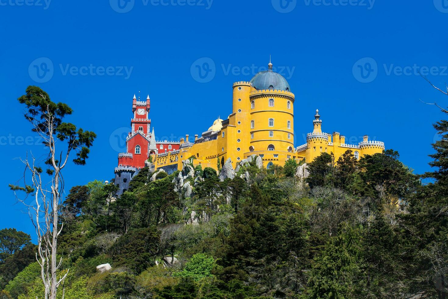 de pena palats sett från de trädgårdar av pena parkera på de kommun av sintra foto