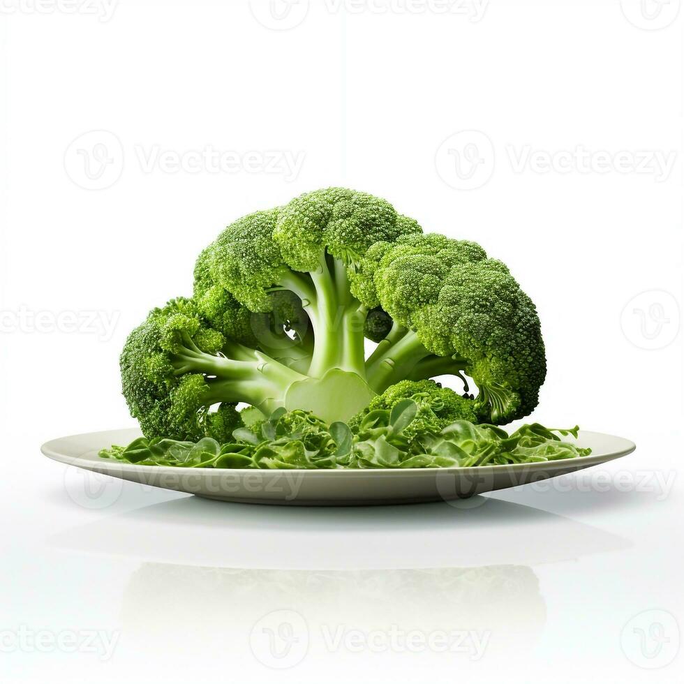 saftig utsökt broccoli lögner på skön tallrik, ai genererad foto