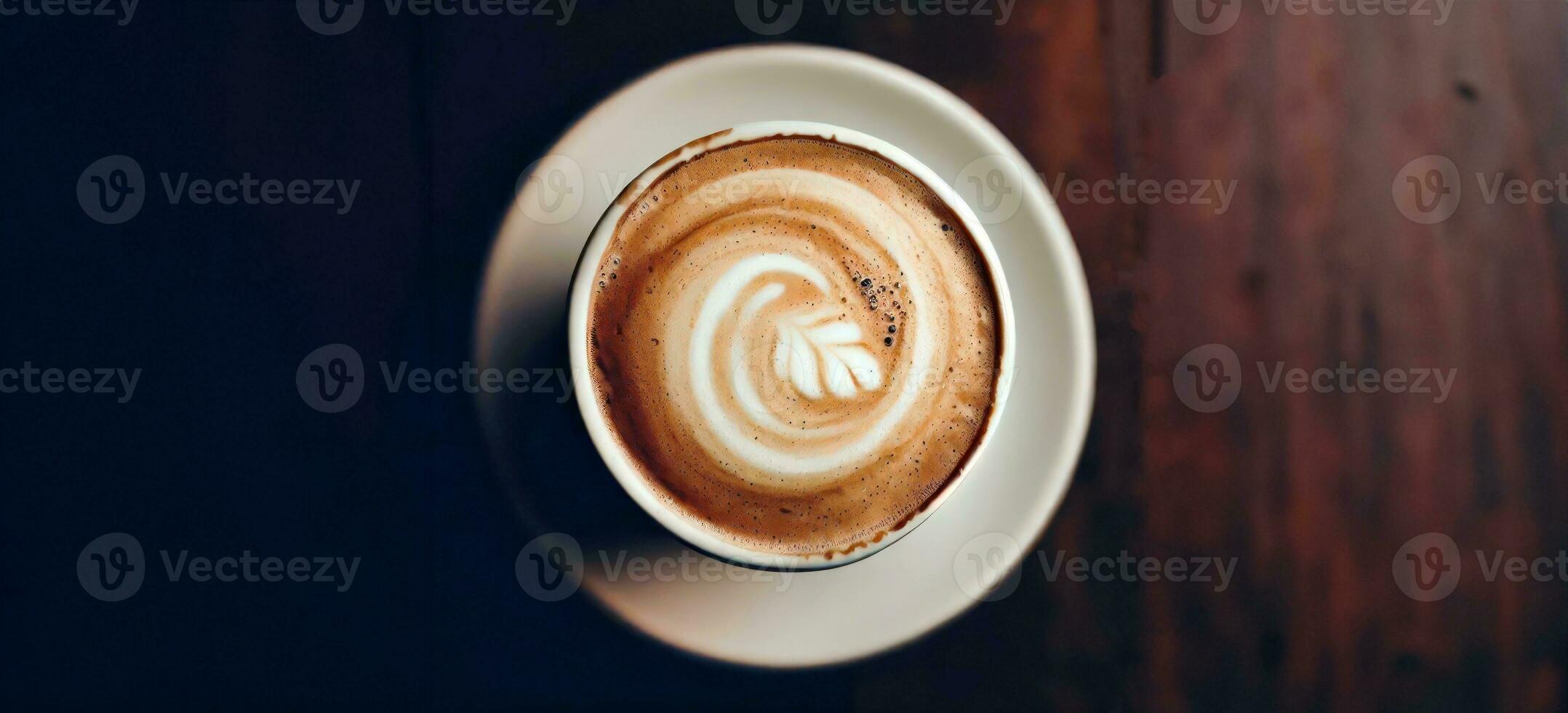 ai genererad, generativ ai, direkt ovan en kaffe kopp sortiment med kreativ skum konst, cappuccino, mocka, latte med skummande skum, varm kaffe, mjölk skum, platt lägga i mörk bakgrund foto