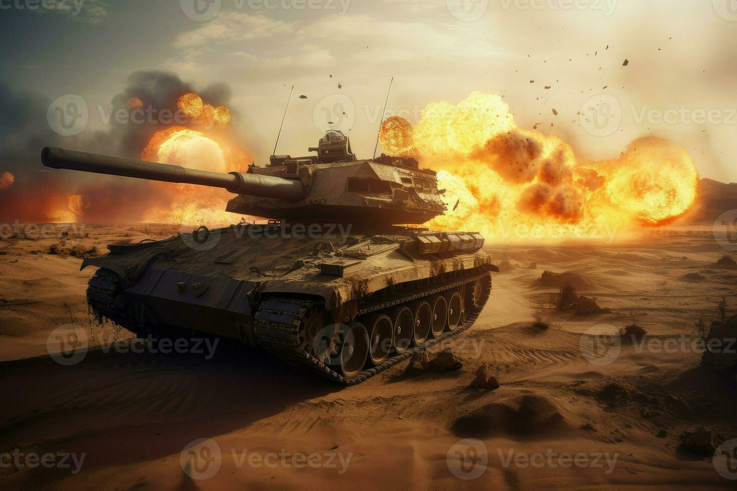 tank krig brand explosion. generera ai foto