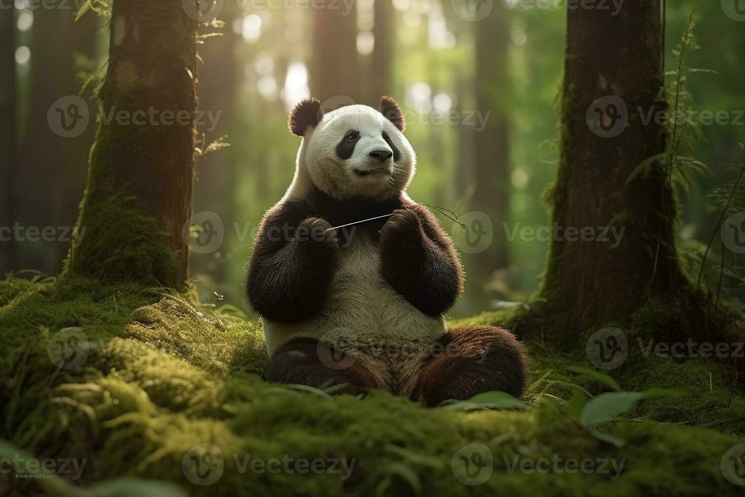 panda i de skog. generativ ai teknologi. foto