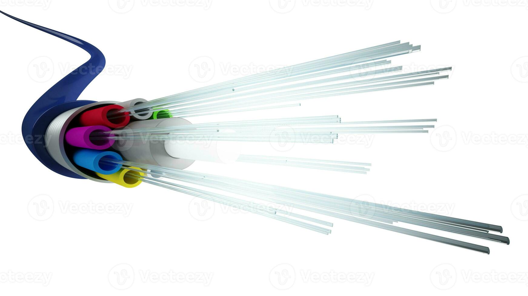 internet fiber kabel- teknologi den där sänder stor belopp av data på mycket hög fart. 3d framställa foto