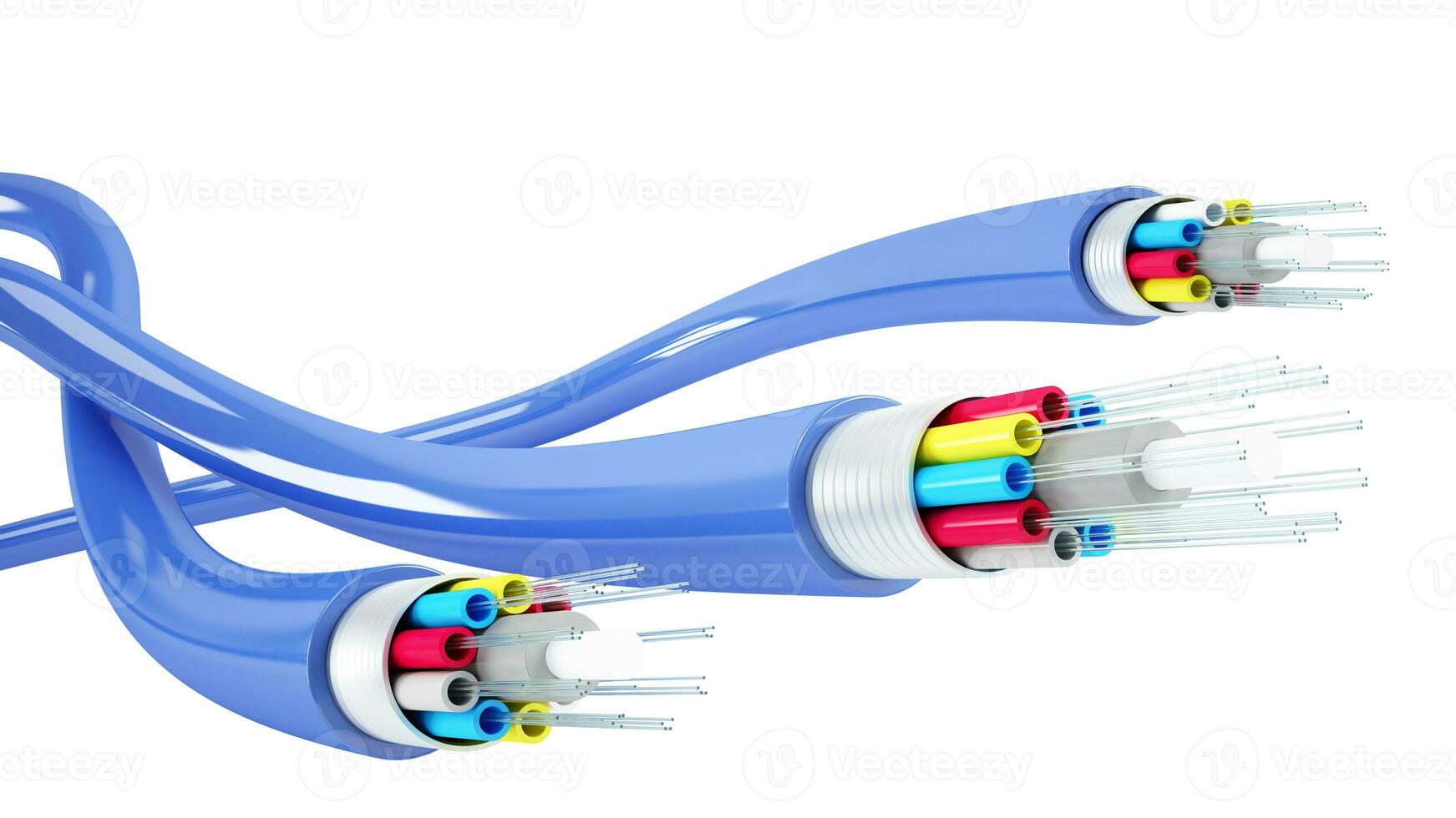 internet fiber kabel- teknologi den där sänder stor belopp av data på mycket hög fart. 3d framställa foto