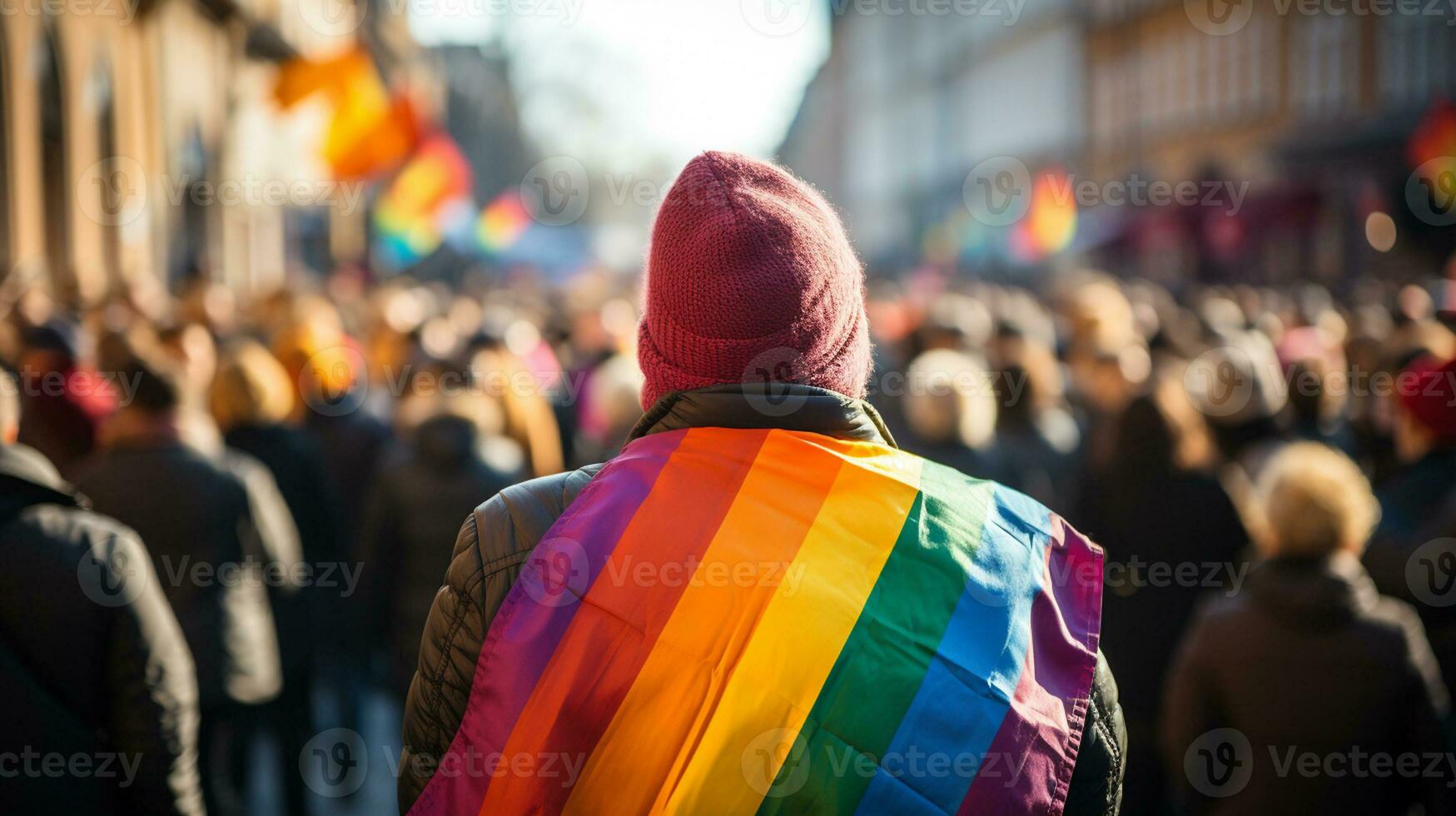 demonstranter innehav regnbåge Färg flagga foto