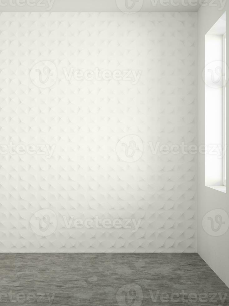 3d framställa av tömma Plats med vit vägg och cement golv. rätt fönster med naturlig ljus foto