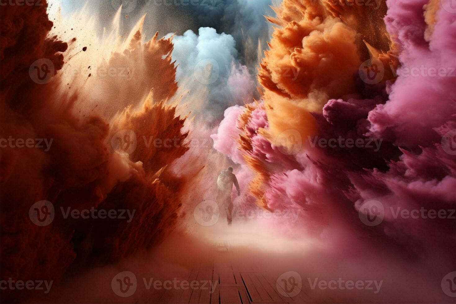 färgrik pulver explosion på en svart bakgrund, holi festival begrepp ai genererad foto