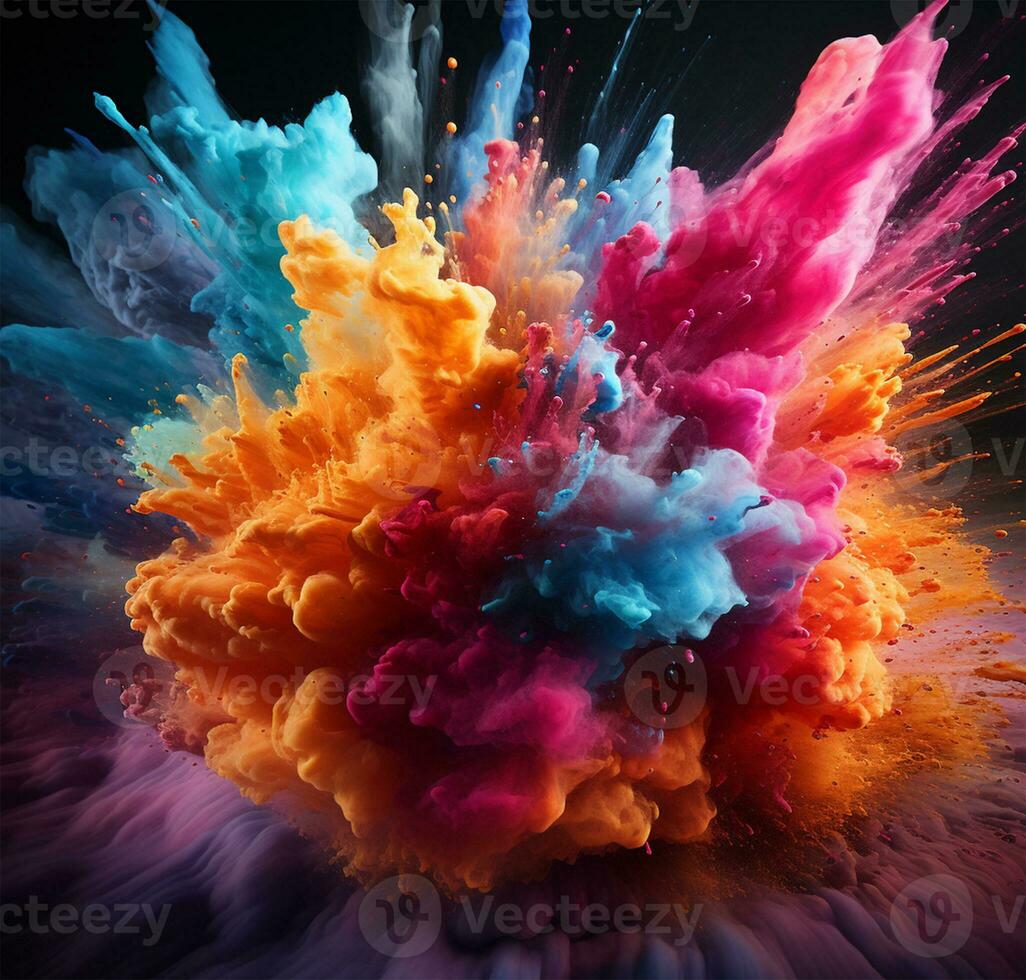 färgrik pulver explosion på en svart bakgrund, holi festival begrepp ai genererad foto