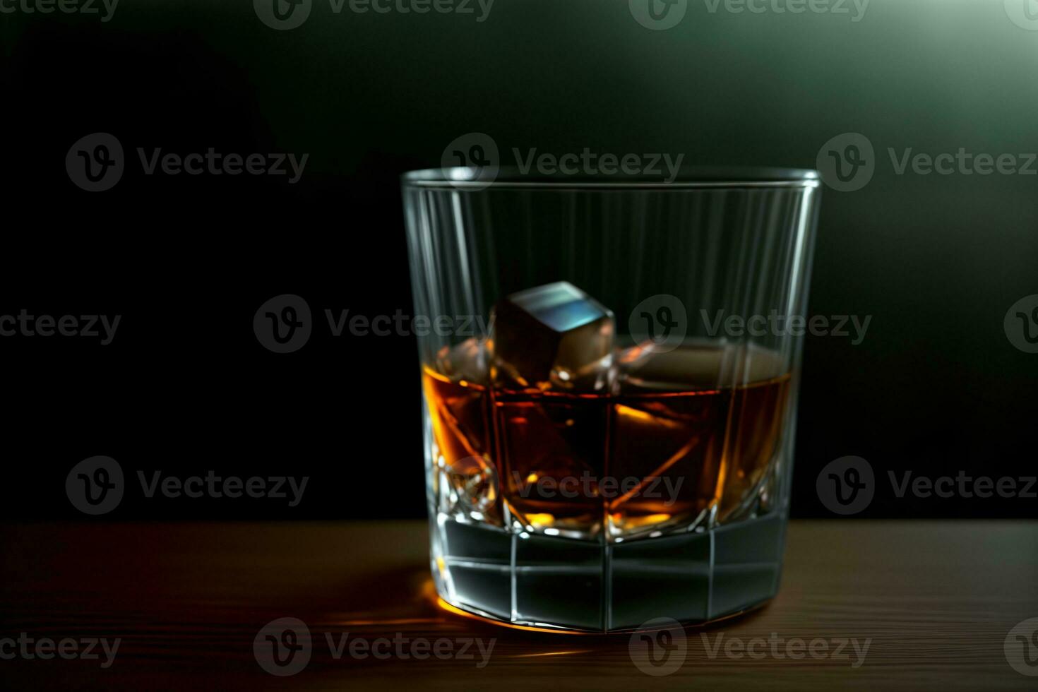 en glas av whisky med is kuber i Det. ai genererad foto