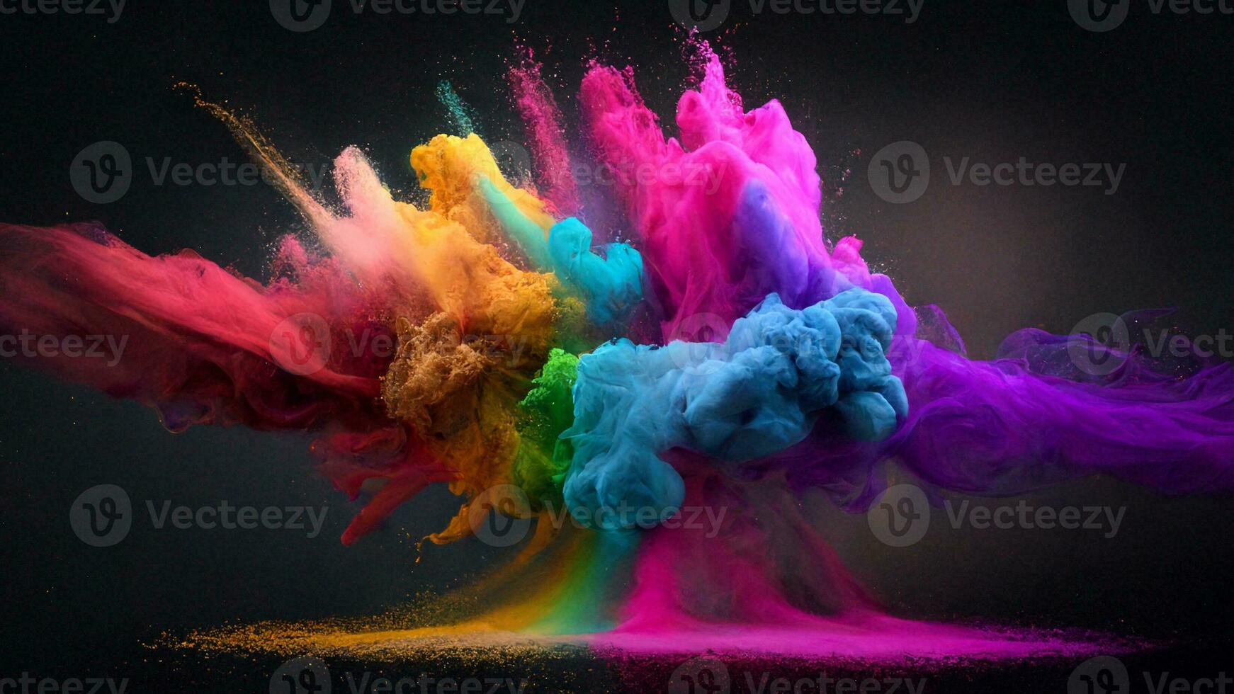 färgrik regnbåge färgad måla pulver med mörk bakgrund. ai generativ färger foto