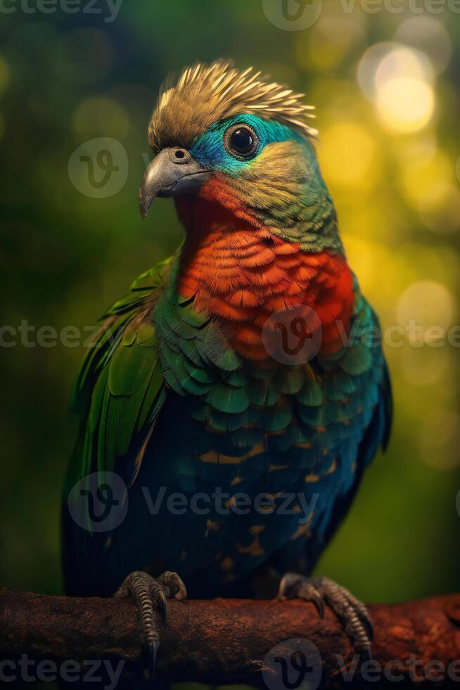 quetzal - porträtt av en färgrik fågel. ai generativ foto