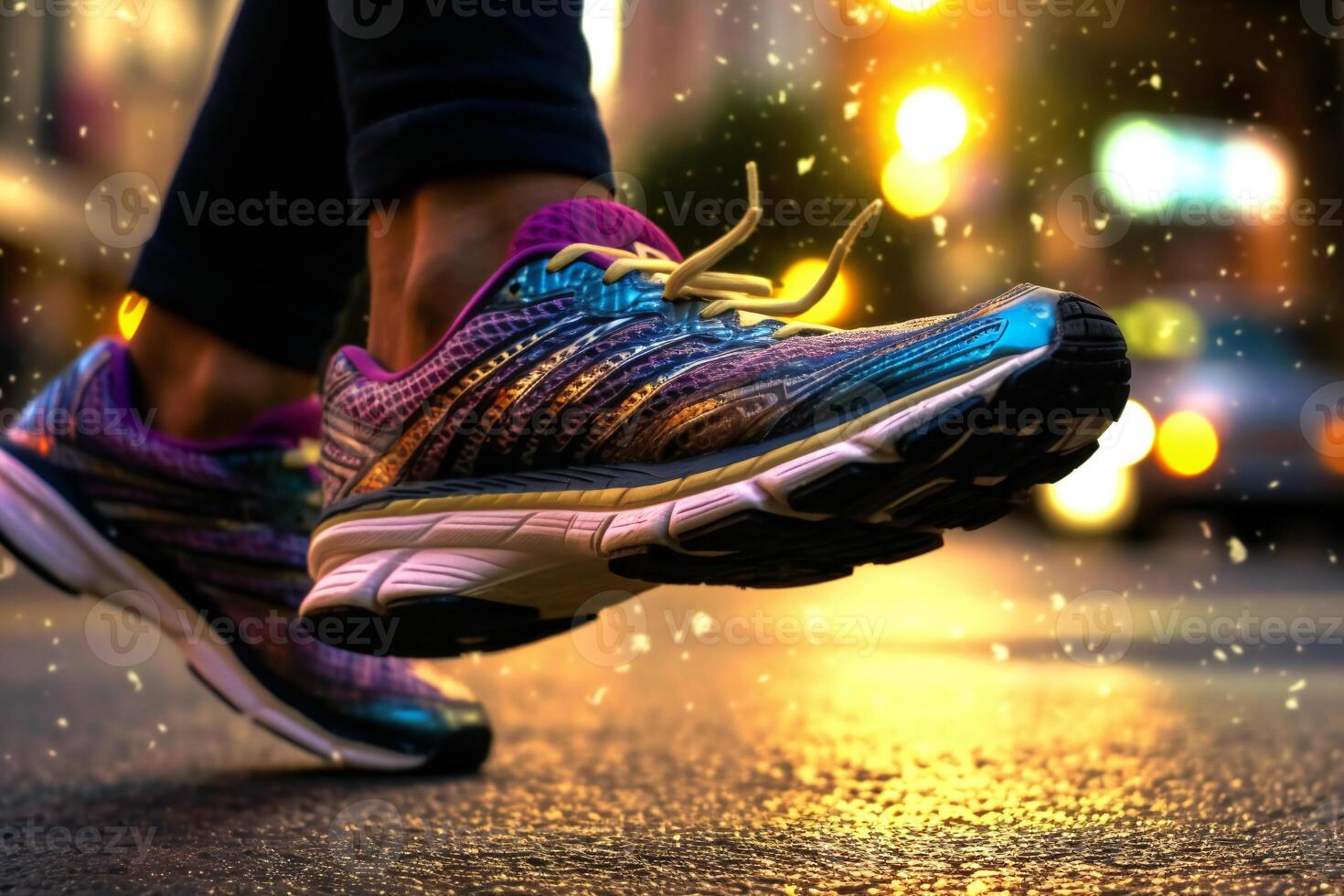 löpning skor i de stad, sporter och friska livsstil begrepp. ai generativ foto
