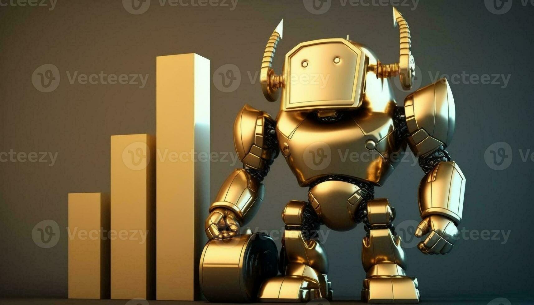 framtida företag 3d teknologi robot och stock Diagram handlare, stock Diagram analys till slå de marknadsföra. generativ ai. foto