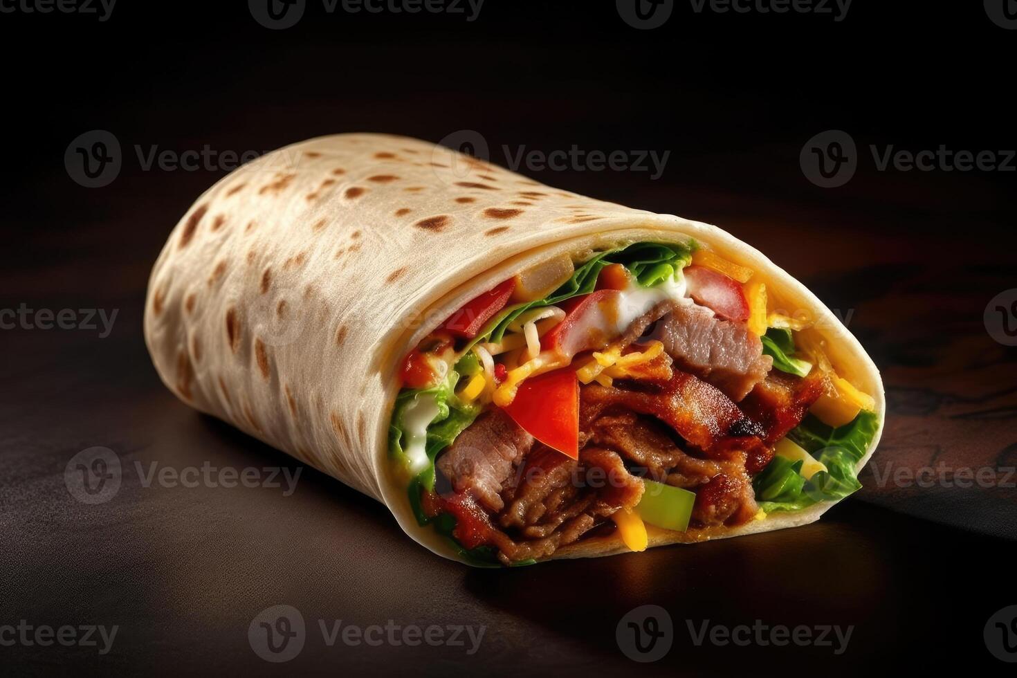 burrito med kött och grönsaker. generativ ai foto