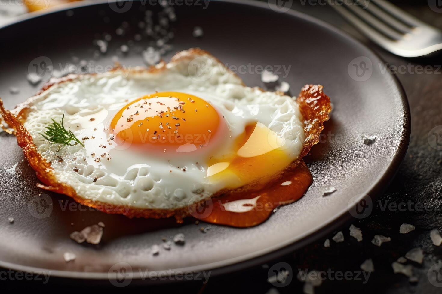 färsk gourmet måltid friterad ägg på tallrik. genererad ai foto