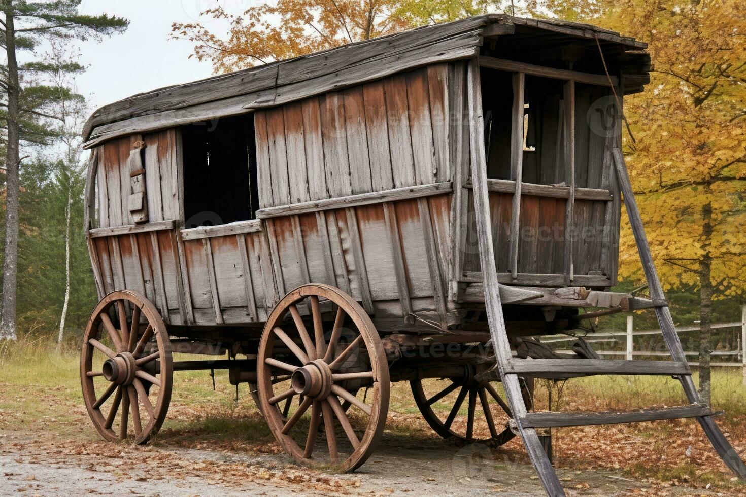 gammal trä- lantlig vagn. generativ ai foto