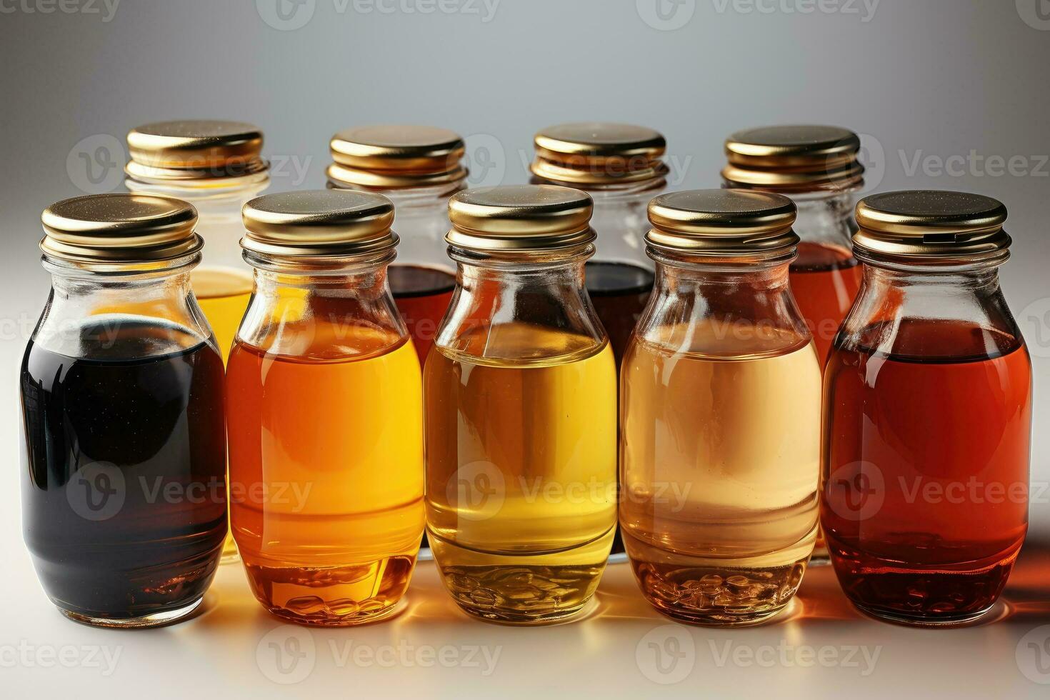 honung av olika typer i glas burkar. generativ ai foto