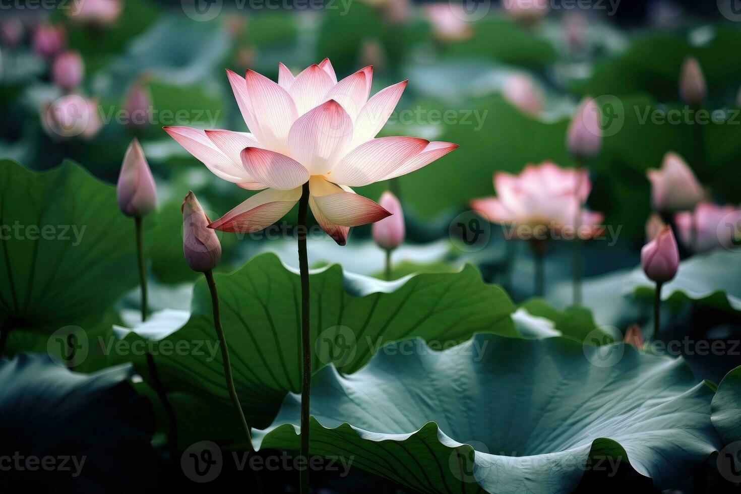 försiktigt rosa lotus blomma i naturlig livsmiljö. generativ ai foto
