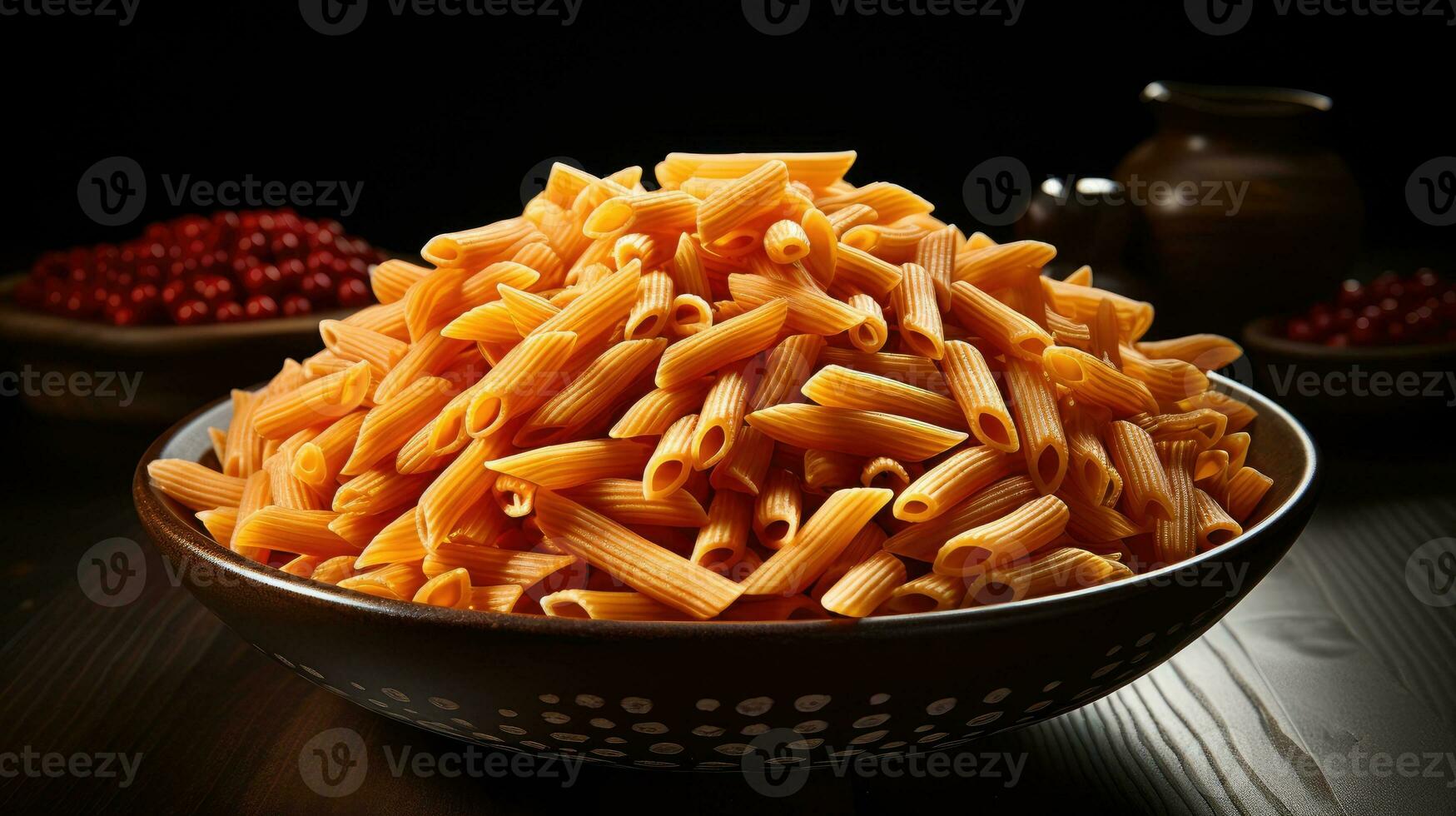 rå italiensk penne rigat pasta. generativ ai foto