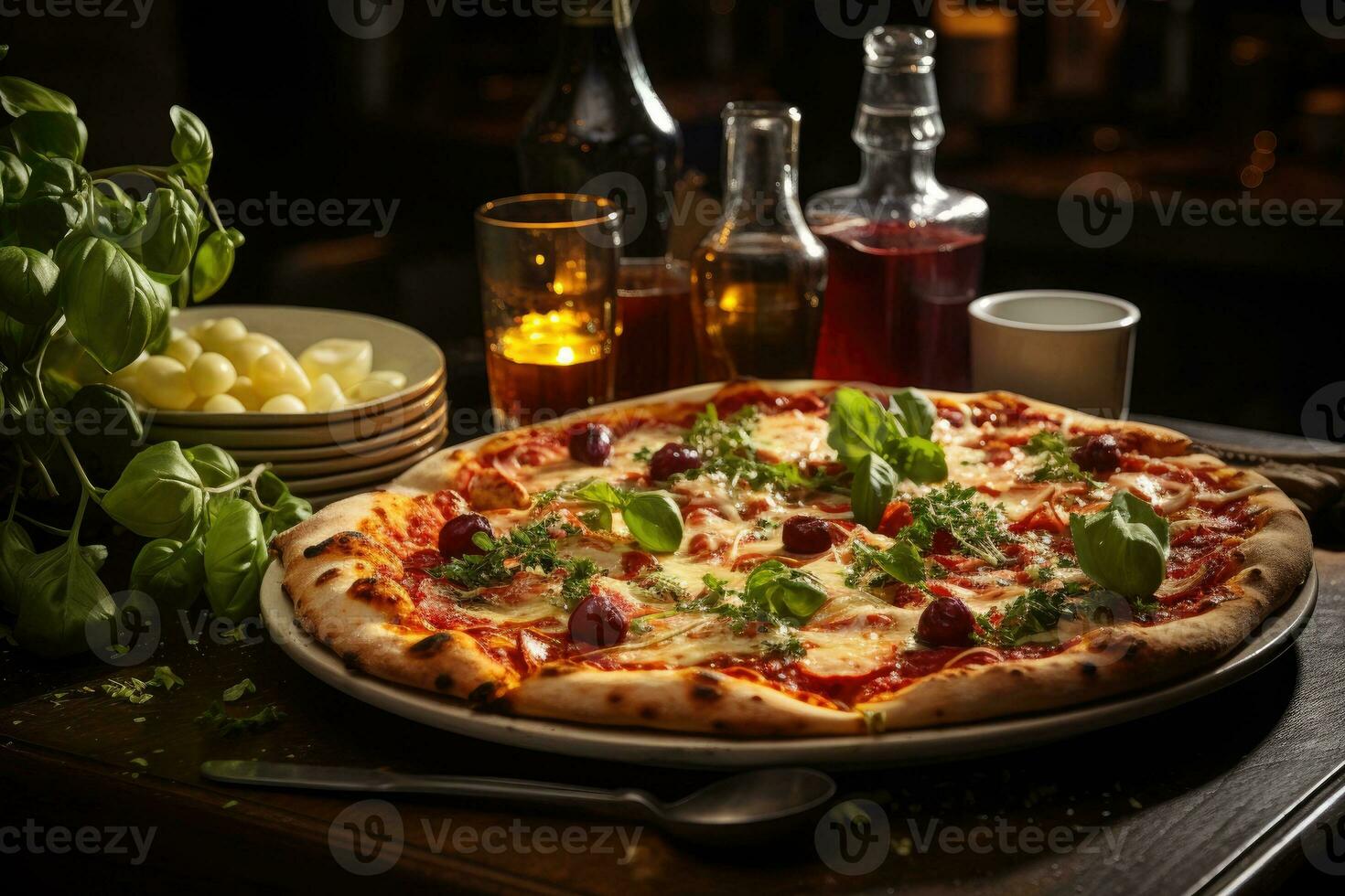 italiensk pizza i italiensk restaurang. generativ ai foto