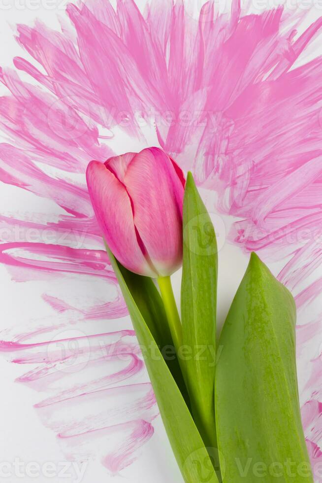 rosa tulpan på en vattenfärg bakgrund. de begrepp av blomma kreativitet. foto