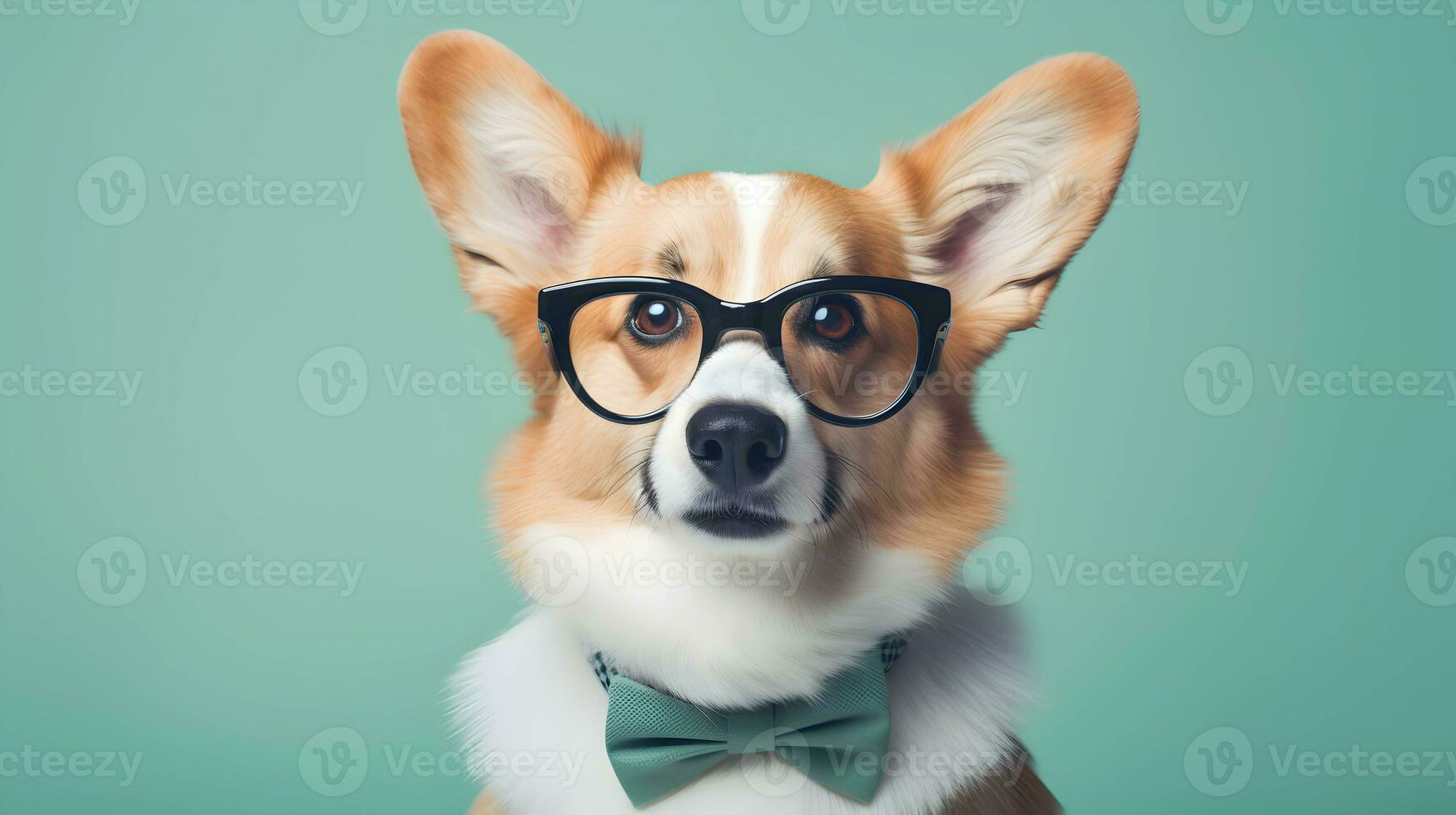 söt corgi professor bär glasögon. ai genererad bild. foto