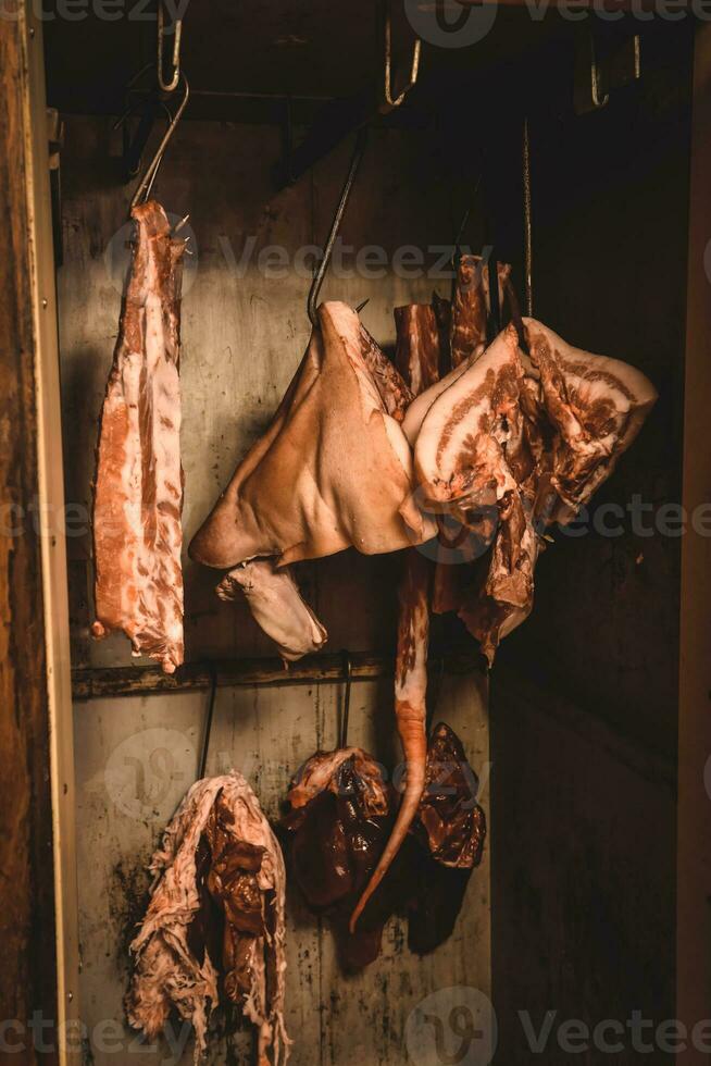 handgjort korv förberedelse, argentine tradition, pampas, patagonien foto