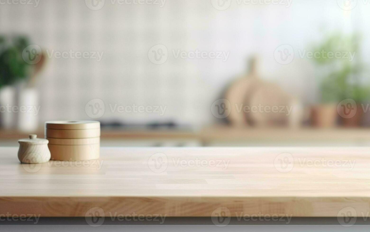 trä- burkar på en trä- tabell i de kök. ai, generativ ai foto