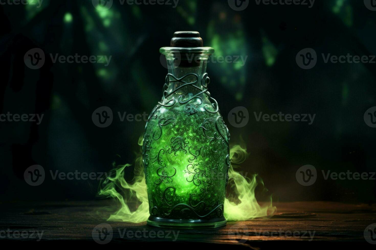glas flaska grön rök. generera ai foto