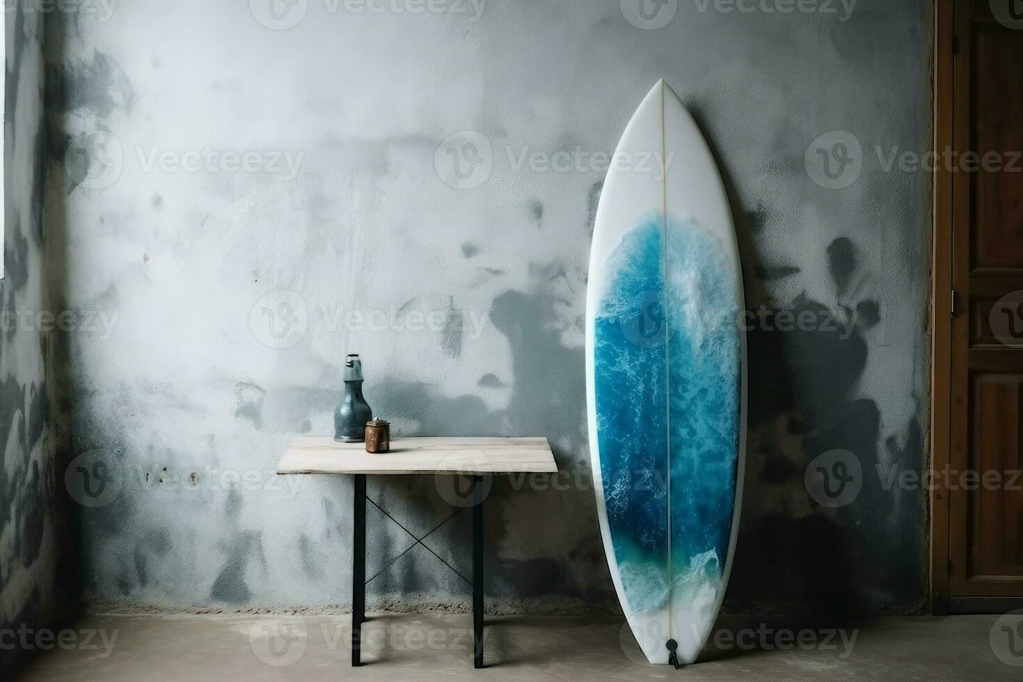 vägg rum surfbräda. generera ai foto