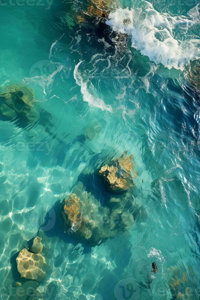 förvånande under vattnet antenn se av saltvatten slå samman, skön djup rik färger. ai generativ foto