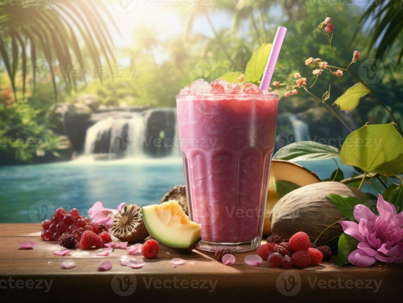 bär smoothie på tropisk bakgrund foto