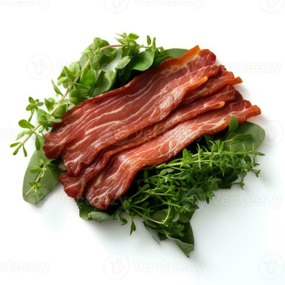 Kalkon bacon tillverkad av växter på vit bakgrund foto