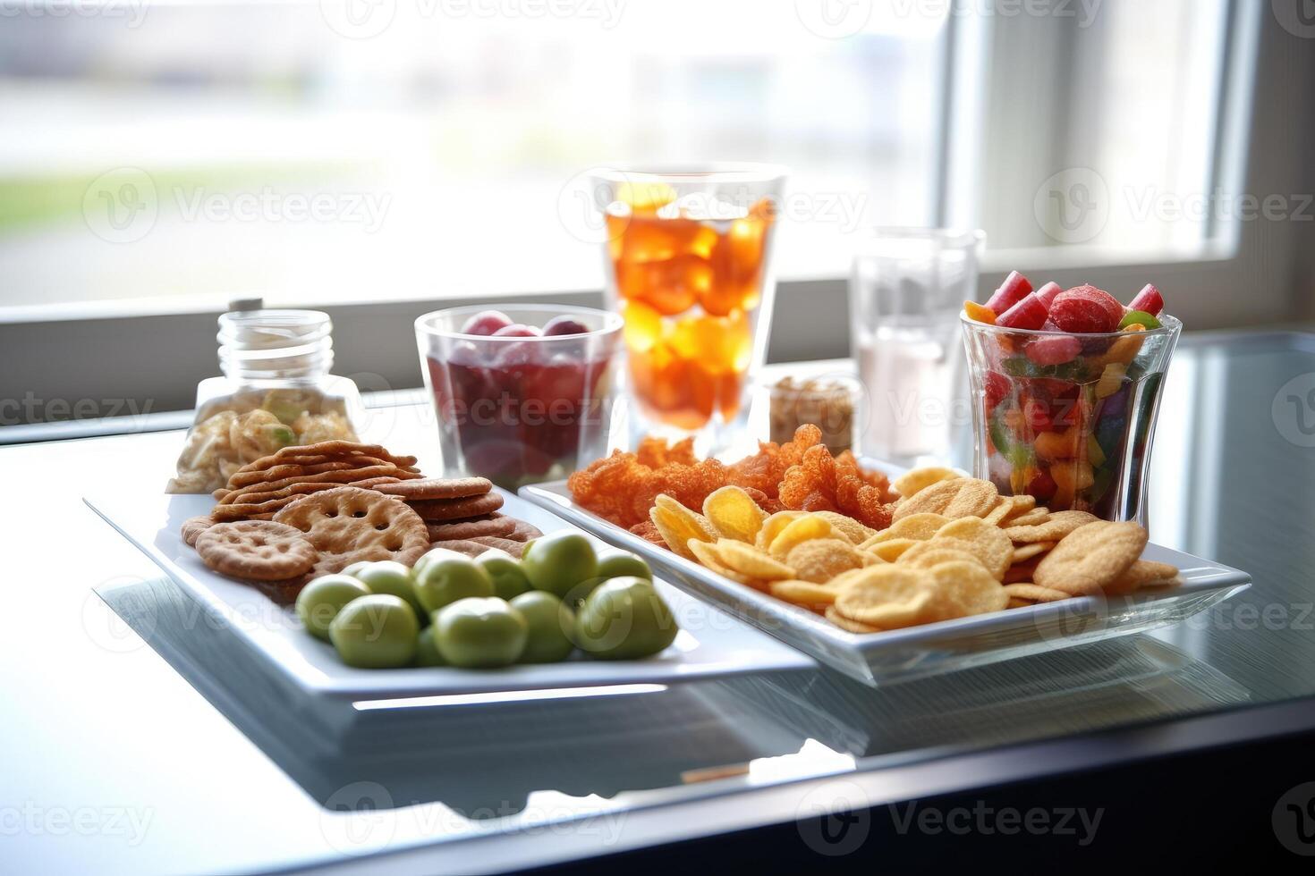 kalori snacks i de kök tabell mat fotografi ai genererad foto