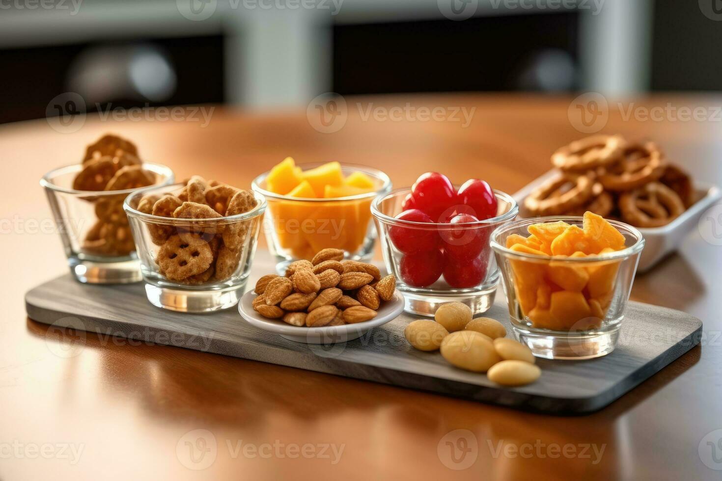kalori snacks i de kök tabell mat fotografi ai genererad foto